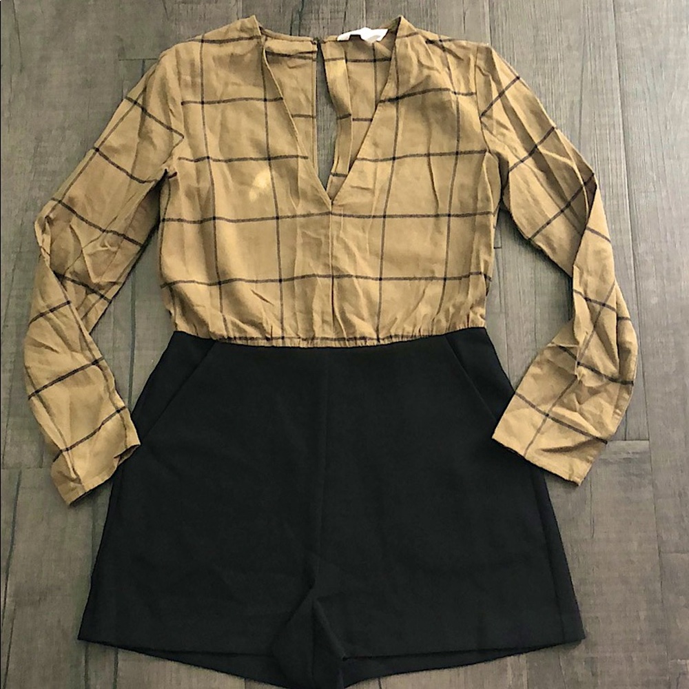 BCBGeneration Olive Plaid Playsuit Romper